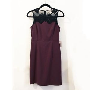 Forever 21 Burgundy Fitted Sheath Dress Lace Yoke